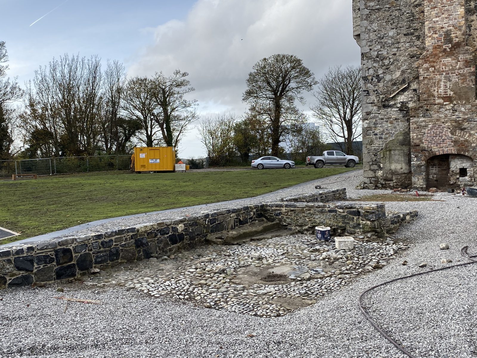 Grange Castle Dublin — historic boundary walls rebuilt in matching stone