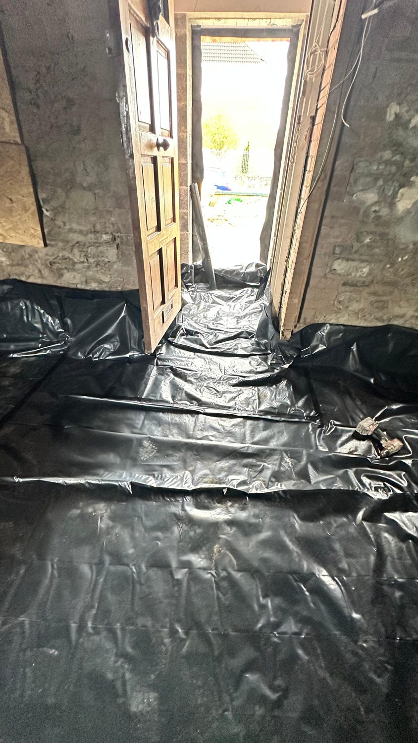 Swords cottage restoration — damp-proof membrane laid to floor