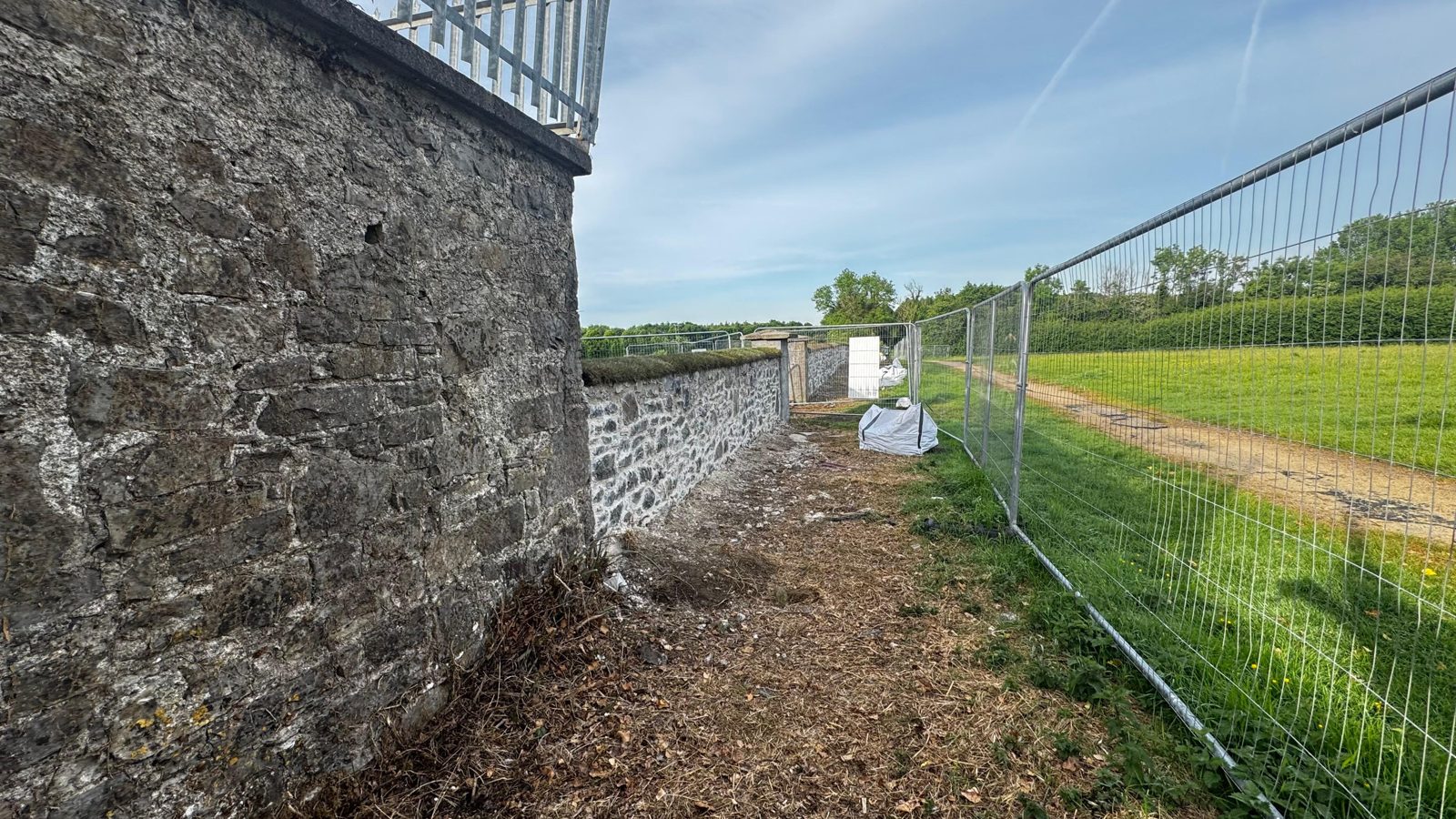 The Wonderful Barn Leixlip — wall corner and site during restoration