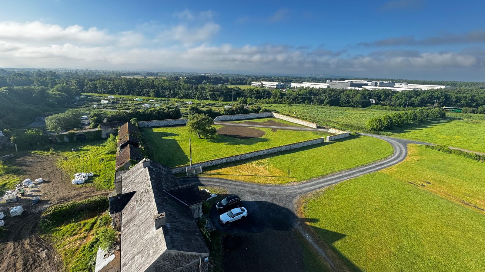 Aerial view of The Wonderful Barn estate and its historic boundary walls, Leixlip, Co Kildare