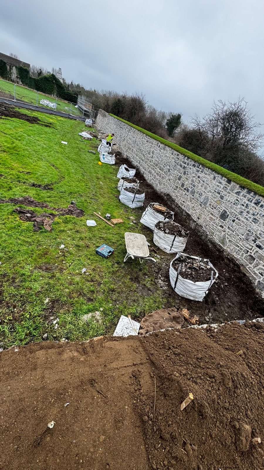 The Wonderful Barn Leixlip — aerial along the wall during works